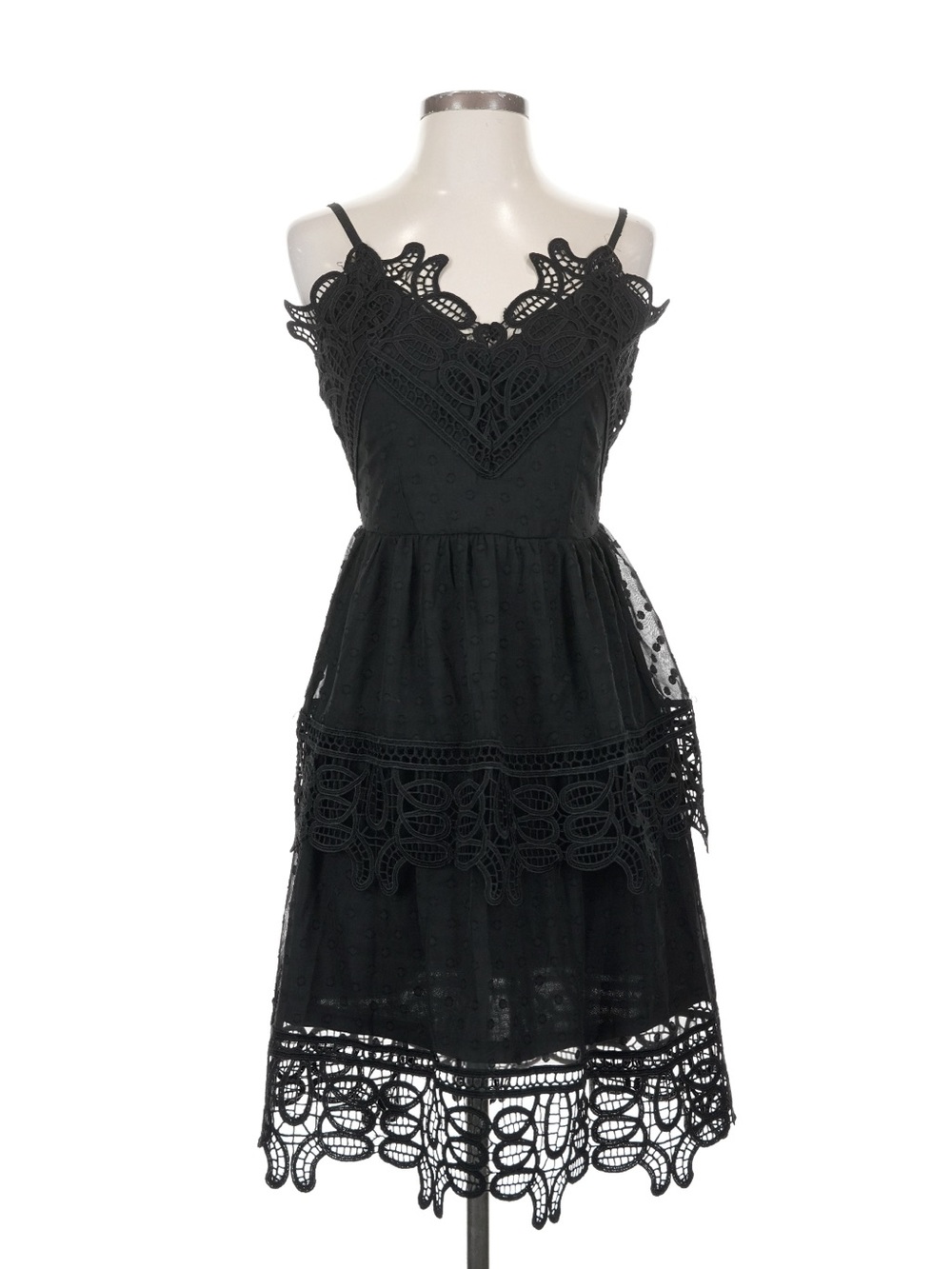 The ACQUA Brand Black Lace-Trim Midi Dress